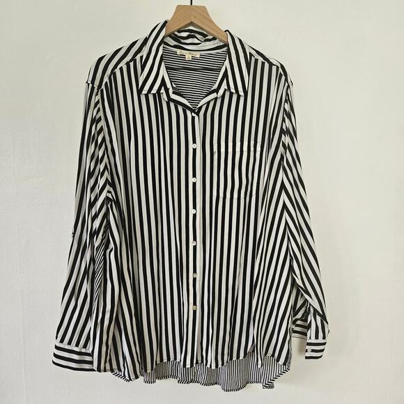 Jane and Delancey Multi Stripe Button Front Blouse 3X Black White - Picture 1 of 7